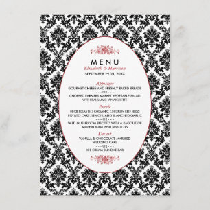 Rood, Zwart & Wit Damast Bruiloft Menu