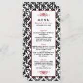  Rood, Zwart & Wit Damast Bruiloft Menu (Voorkant / Achterkant)