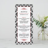 Rood, Zwart & Wit Damast Bruiloft Menu (Staand voorkant)