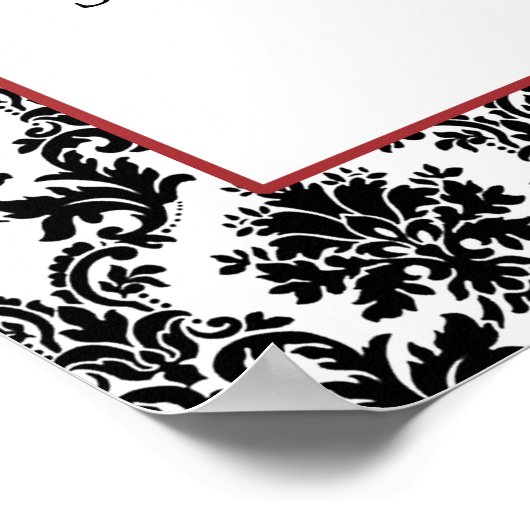  rood, zwart & wit damast bruiloft welkom poster (Hoek)