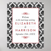  rood, zwart & wit damast bruiloft welkom poster (Voorkant)