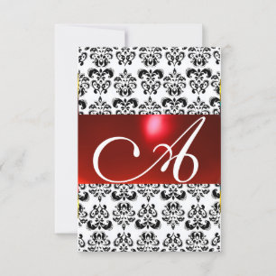 ROOD ZWART WIT DAMAST GEM MONOGRAM rsvp zilver Kaart