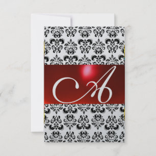 ROOD ZWART WIT DAMAST GEM MONOGRAM rsvp zilver Kaartje