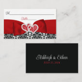 Rood, Zwart, Wit Damast Hartjes Bruiloft Plaatskaartje (Voorkant / Achterkant)
