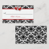 Rood Zwart Wit Damast Joined Hearts Place Card Plaatskaartje (Voorkant / Achterkant)