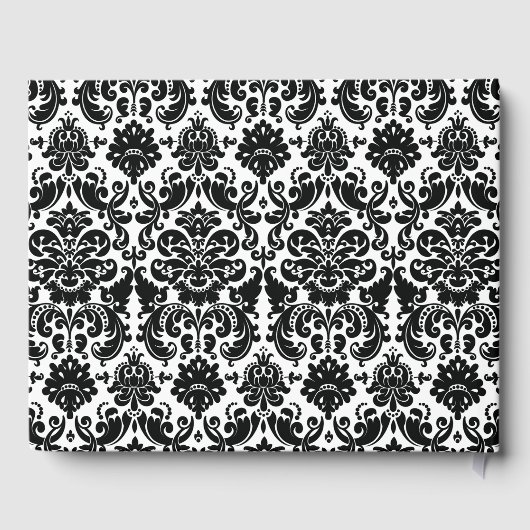 Rood, Zwart, Wit Damast Liefde Harten Bruiloft Gastenboek (Achterkant)