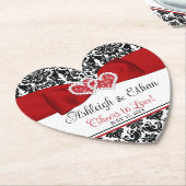 Rood, Zwart, Wit Damast Liefde Harten Bruiloft Kartonnen Onderzetters (Gekanteld)