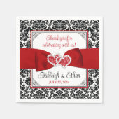 Rood, Zwart, Wit Damast Liefde Harten Bruiloft Servet (Voorkant)