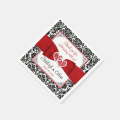 Rood, Zwart, Wit Damast Liefde Harten Bruiloft Servet (Hoek)