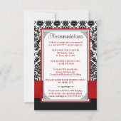 Rood, zwart, wit damast, liefdesharten behuizing RSVP kaartje (Achterkant)