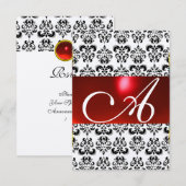 ROOD ZWART WIT DAMAST MONOGRAM GEM rsvp zilver (Voorkant / Achterkant)