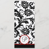 Rood Zwart Wit Damast Monogram Menukaart (Achterkant)