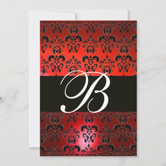 ROOD ZWART WIT DAMAST MONOGRAM RSVP KAART (Voorkant)