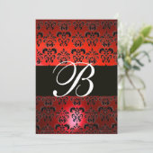 ROOD ZWART WIT DAMAST MONOGRAM RSVP KAART (Staand voorkant)