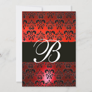 ROOD ZWART WIT DAMAST MONOGRAM RSVP KAART
