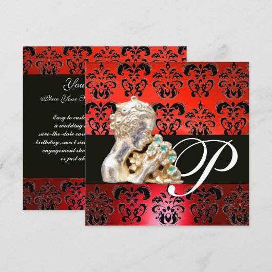 ROOD, ZWART, WIT DAMASTEN JUIWELEN MONOGRAM KAART (Voorkant / Achterkant)