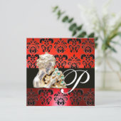 ROOD, ZWART, WIT DAMASTEN SIEREN MONOGRAM KAART (Staand voorkant)