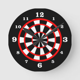 Rood zwart wit dartboard stijl genummerd ronde klok