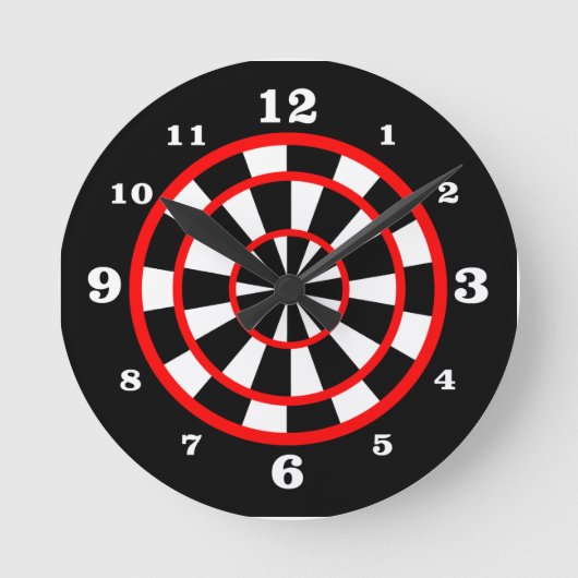Rood zwart wit dartboard stijl genummerd ronde klok (Voorkant)