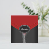Rood Zwart Wit Diamant Black Tie Feest Kaart (Staand voorkant)