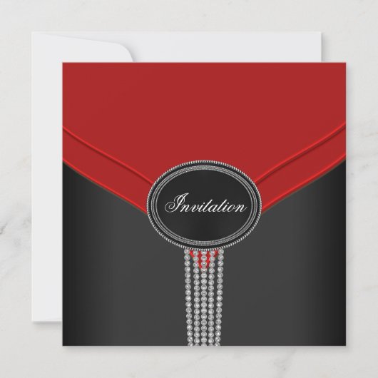 Rood Zwart Wit Diamant Black Tie Feest Kaart (Voorkant)