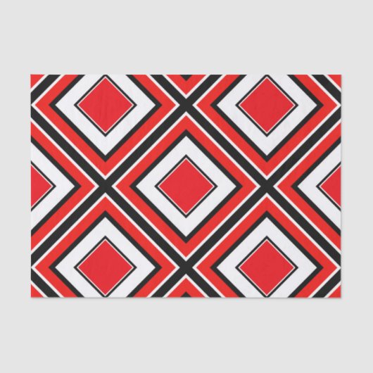 Rood Zwart Wit Diamant Geometrisch Tissuepapier (Voorkant)