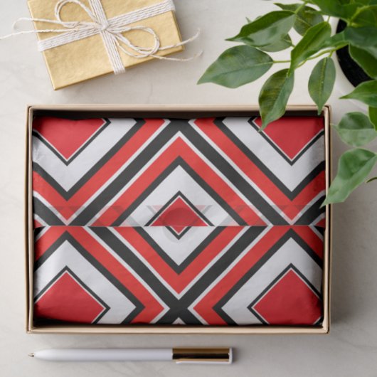 Rood Zwart Wit Diamant Geometrisch Tissuepapier (Geschenk)