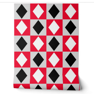 Rood Zwart Wit Diamant Rhombus Behang