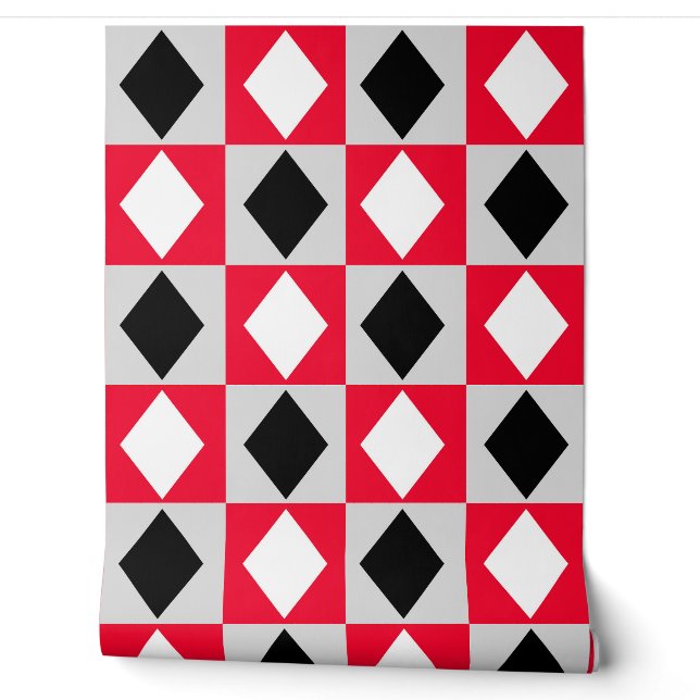 Rood Zwart Wit Diamant Rhombus Behang (Afrollen)