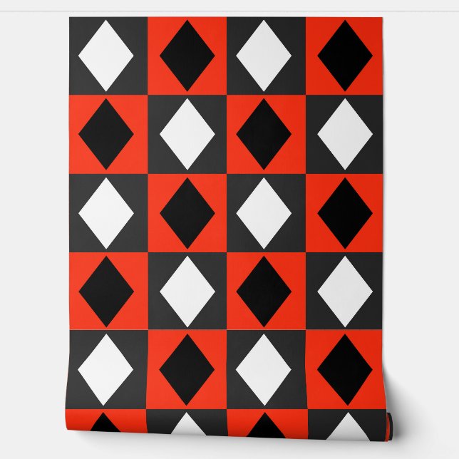 Rood Zwart Wit Diamant Rhombus Behang (Afrollen)