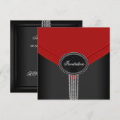 Rood Zwart Wit Diamanten Black Tie Feest Kaart (Voorkant / Achterkant)