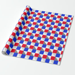 Rood zwart wit en blauw geometrisch patroon esthet cadeaupapier