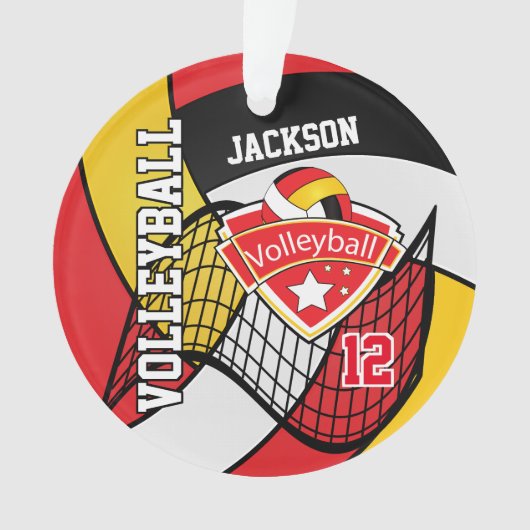 Rood, zwart, wit en goudvolleybal 🏐 2 ornament (voorkant)