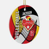 Rood, zwart, wit en goudvolleybal keramisch ornament (Rechts)