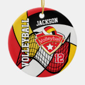 Rood, zwart, wit en goudvolleybal keramisch ornament (Voorkant)