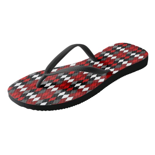 rood, zwart, wit en grijs diamanten patroon teenslippers (Schuin)