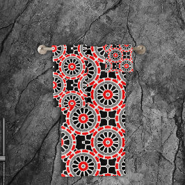 Rood Zwart Wit en Grijs Mozaïek Geometrisch Patroo Bad Handdoek