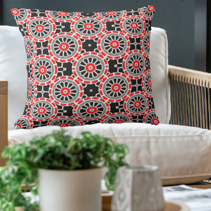 Rood zwart wit en grijs mozaïek geometrisch patroo buitenkussen