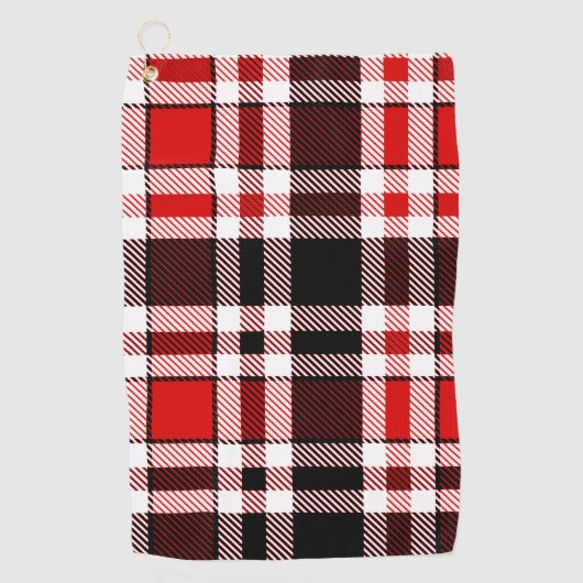 Rood Zwart Wit Flanel Tartan Patroon Ontwerp Golfhanddoek (Voorkant)