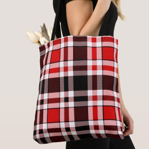 Rood Zwart Wit Flanel Tartan Patroon Ontwerp Tote Bag