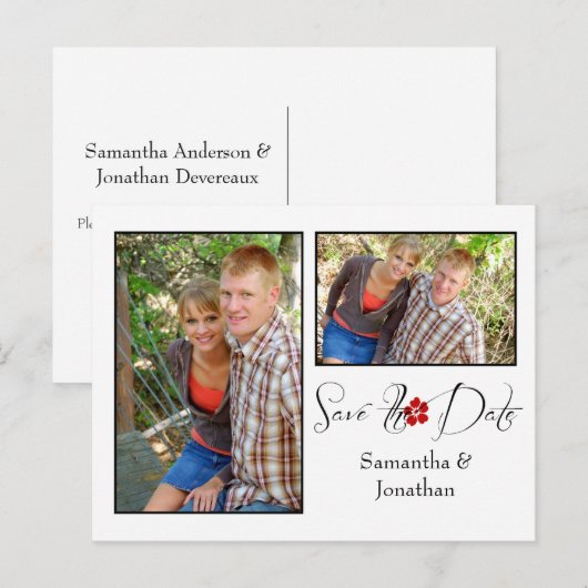 Rood zwart-wit fotocollage Bewaar de datum Aankondigingskaart (Voorkant / Achterkant)