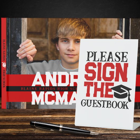 Rood, Zwart & Wit Gastenboek Afstuderen Tafel Reclamebord Met Voetstuk