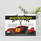 Rood Zwart Wit Geel Race Auto Verjaardagsfeest Kaart (Staand voorkant)