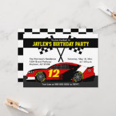 Rood Zwart Wit Geel Race Auto Verjaardagsfeest Kaart (Voorkant / Achterkant in situ)