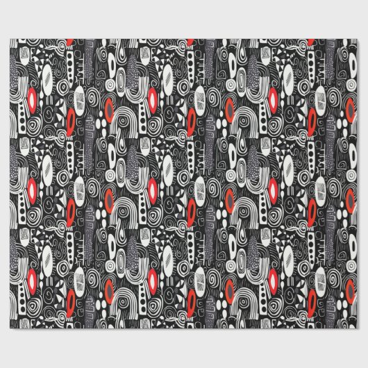 Rood Zwart Wit Geometrie Abstract Cadeaupapier (Vlak)