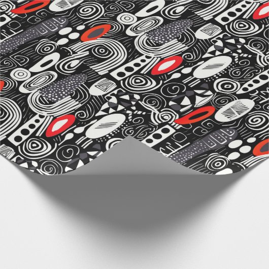 Rood Zwart Wit Geometrie Abstract Cadeaupapier (Hoek)