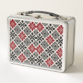 Rood Zwart Wit Geometrisch Folk Patroon (Voorkant)