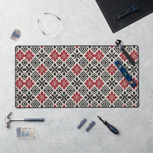 Rood Zwart Wit Geometrisch Folk Patroon Bureaumat (Werkstation)