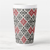 Rood Zwart Wit Geometrisch Folk Patroon Latte Mok (Voorkant)