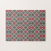 Rood Zwart Wit Geometrisch Folk Patroon Legpuzzel (Horizontaal)